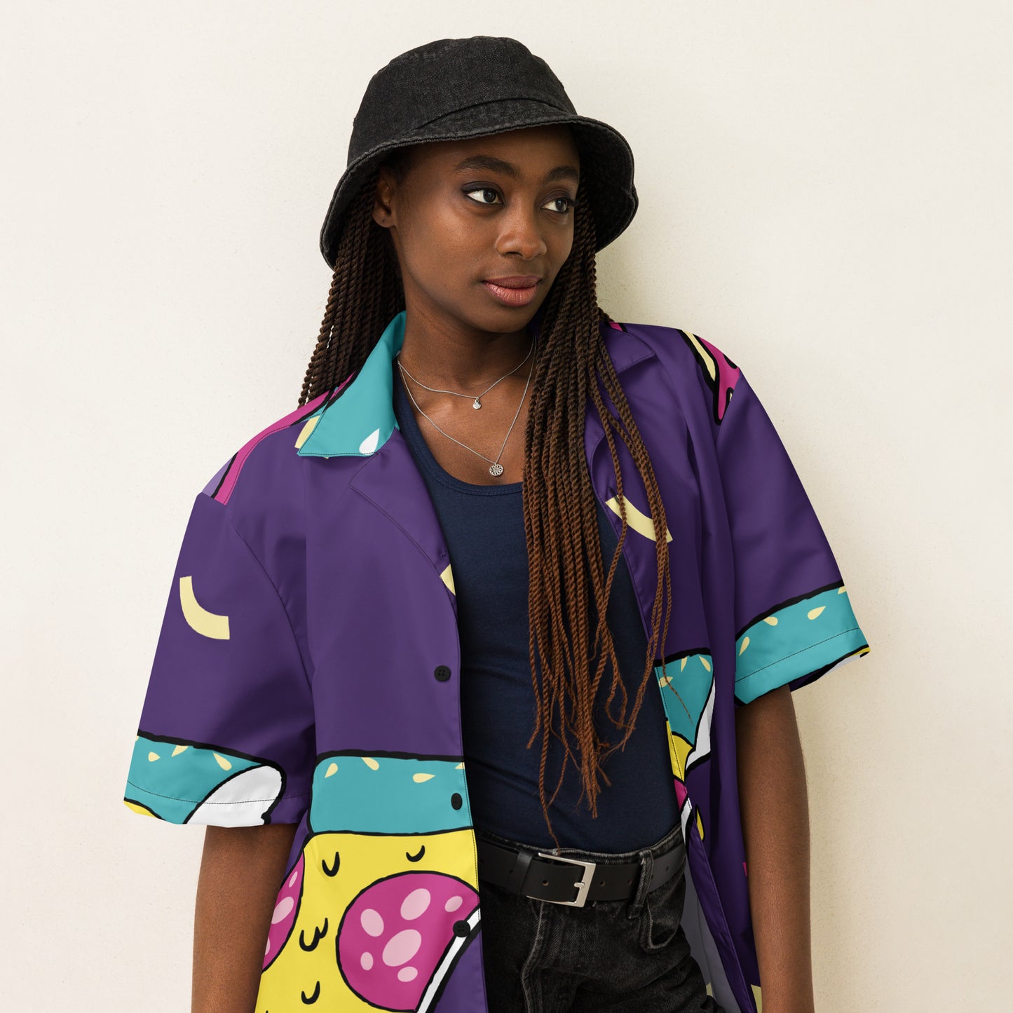 Jazzy Nick's Pizza Button Shirt (Purple)